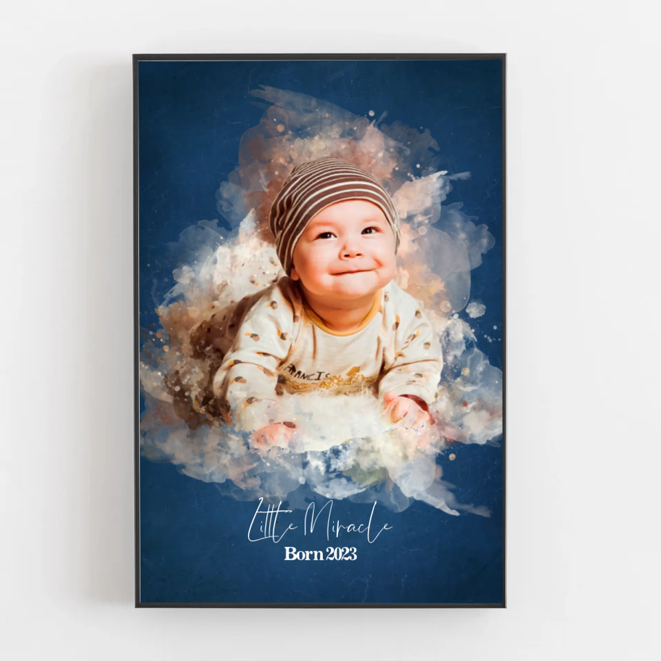 Your Baby’s Photo in Watercolor Style | Newborn Gift