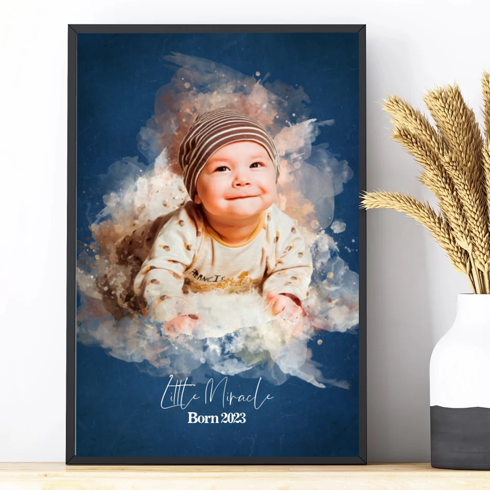 Your Baby’s Photo in Watercolor Style | Newborn Gift