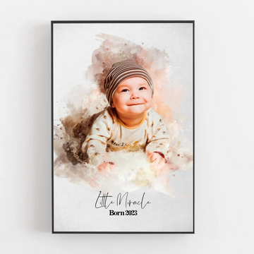 Your Baby’s Photo in Watercolor Style | Newborn Gift