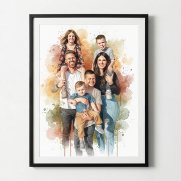 Custom Family Portrait in Watercolor Style | Poster or Canvas from Photo